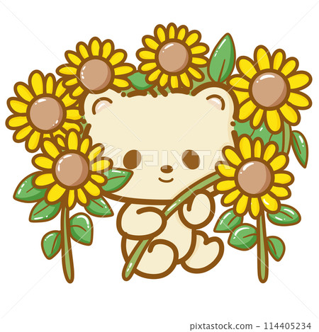 Handdrawn illustration Cute kawaii yellow teddy bear summertime beach summer travel vacation clipart greeting card party invitation Handdrawn illustration Cute kawaii yellow teddy bear summertime beach summer travel vacation clipart greeting card party invitation 114405234