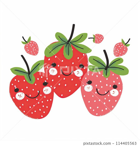 Cute illustration of strawberries. Funny kawaii character. 114405563