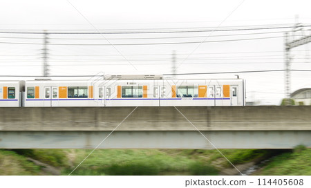Train going up the bridge Train going up the bridge 114405608