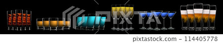 Silhouette of multicolor neon different glasses on black background 114405778
