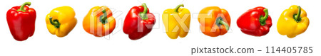 Group of sweet red and yellow pepper isolated on white background 114405785