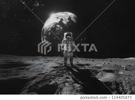 Astronaut on the moon. Science fiction art. Mixed media Astronaut on the moon. Science fiction art. Mixed media 114405873