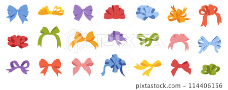 Ribbon bow set. Valentine day or wedding decorated tape bows. Ribbon bow set. Valentine day or wedding decorated tape bows. 114406156