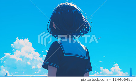 AI-generated image of a high school girl's back AI-generated image of a high school girl's back 114406493