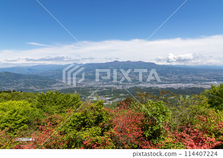 Mount Akagi seen from the observation deck at Tsutsujigaoka Rest Area in Ikaho Forest Park 114407224