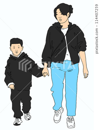 Mother and Son Walking Together - Vector hand-drawn sketch Illustration Mother and Son Walking Together - Vector hand-drawn sketch Illustration 114407259