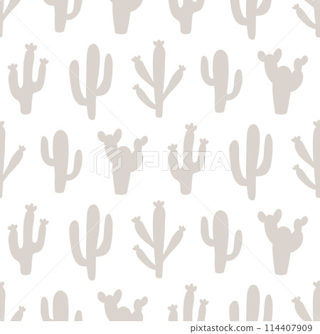 Cactus Seamless Pattern Cacti Doodle Background 114407909