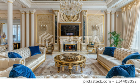 Regal Gold and Blue Living Room Decor 114408052