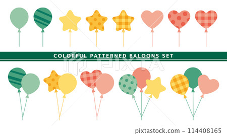 A set of illustrations of colorful and cute balloons in the shape of hearts and stars A set of illustrations of colorful and cute balloons in the shape of hearts and stars 114408165
