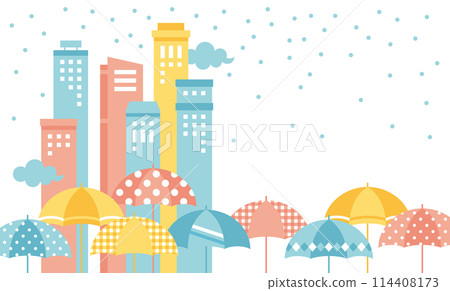 白雪皚皚的城市景觀和彩色雨傘的背景插圖 白雪皚皚的城市景觀和彩色雨傘的背景插圖 114408173