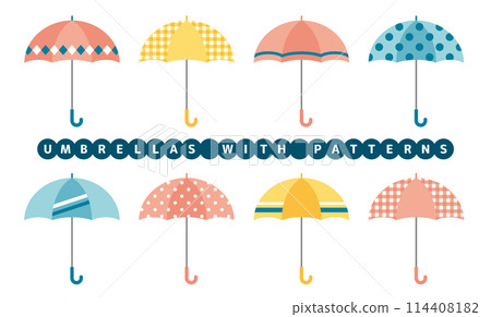 Colorful cute umbrella illustration set 114408182