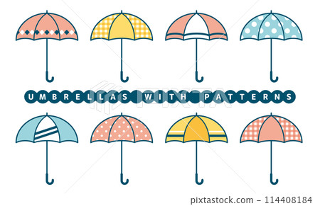 Colorful cute umbrella line drawing illustration set 114408184