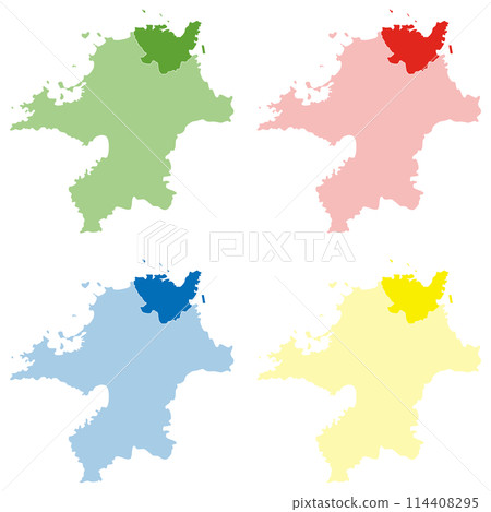 Separable Fukuoka Prefecture map with Kitakyushu City highlighted, set Separable Fukuoka Prefecture map with Kitakyushu City highlighted, set 114408295