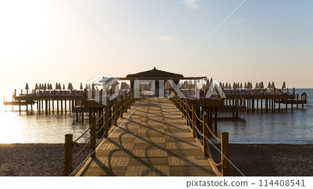 Kemer, Turkey September 26, 2023 - Beach with pier of SWANDOR HOTELS & RESORTS - KEMER 5. Editorial 114408541