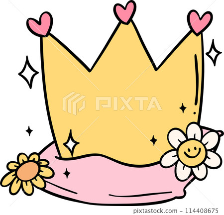 Groovy Retro crown cartoon doodle 114408675