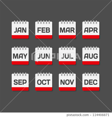 Set of year month calendar page icons Set of year month calendar page icons 114408871