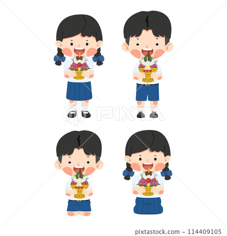 Kid Thai Student with Flower tray for Teacher day set Kid Thai Student with Flower tray for Teacher day set 114409105