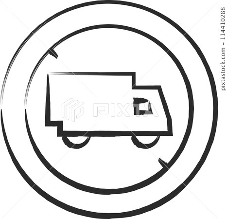 一個簡單標誌的單筆繪製插圖：道路封閉，禁止大型卡車等通行。 114410288