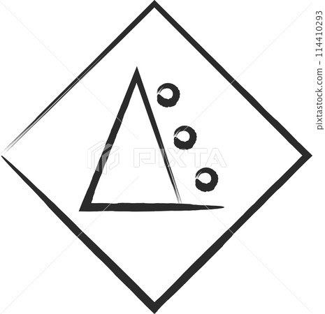 Simple sign, brush-drawn illustration: Risk of falling rocks Simple sign, brush-drawn illustration: Risk of falling rocks 114410293