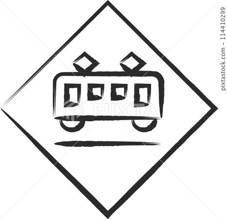 Simple brush-drawn illustration of a sign: Railroad crossing available 114410299