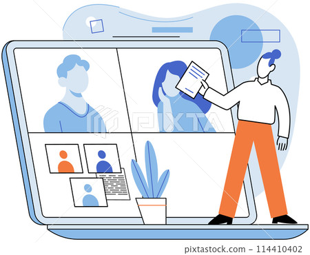 Online meeting. Vector illustration. Effective communications are essential for productive online meetings Telecommunication technology has transformed way we connect in distant locations Connecting 114410402