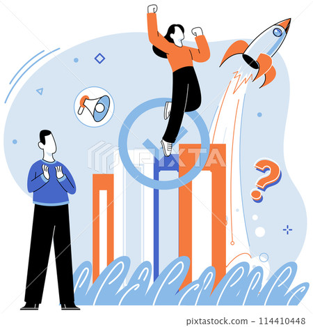 Personal development. Woman climbs up, metaphor growth personality. Self-improvement and self evolution concept. Ladders to success, training, motivation for education, practice. Self-management Personal development. Woman climbs up, metaphor growth personality. Self-improvement and self evolution concept. Ladders to success, training, motivation for education, practice. Self-management 114410448