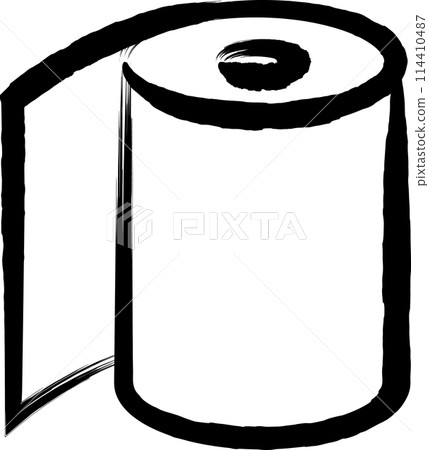 A brush-drawn icon of a disaster prevention essential: toilet paper 114410487