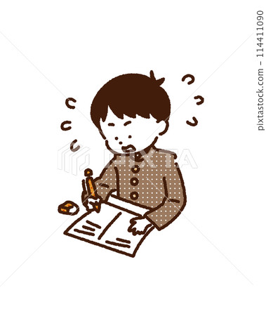 Student boy panicking during test Student boy panicking during test 114411090