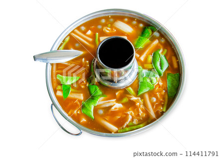 Top view of Sour Soup with Ryukyus Fish Eggs, focus selective 114411791
