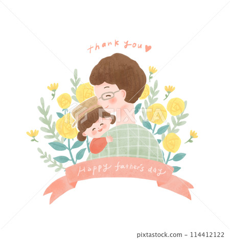 Father's Day dad and child with bouquet 114412122