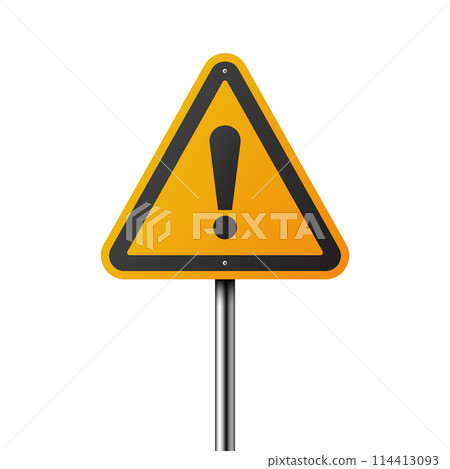 Warning road sign with exclamation mark. Vector illustration Warning road sign with exclamation mark. Vector illustration 114413093