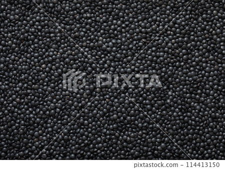 Black organic raw lentils grain seeds textured background. Black organic raw lentils grain seeds textured background. 114413150