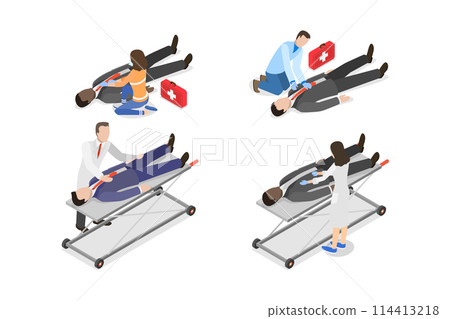 3D Isometric Flat  Conceptual Illustration of Urgency Care, Paramedics 114413218