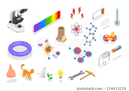 3D Isometric Flat Set of Physics Items, Science Elements 3D Isometric Flat Set of Physics Items, Science Elements 114413219