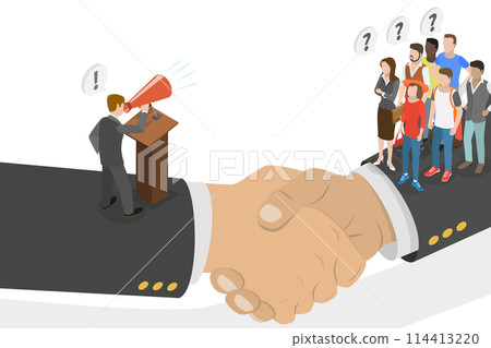 3D Isometric Flat Conceptual Illustration of Labor Unions, Political Representation 3D Isometric Flat Conceptual Illustration of Labor Unions, Political Representation 114413220
