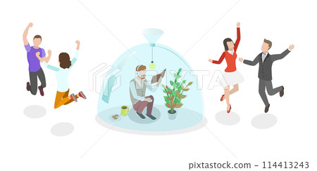 3D Isometric Flat  Conceptual Illustration of Types Of Human Personality Temperament, Introvert vs Extravert 114413243