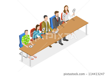 3D Isometric Flat  Conceptual Illustration of Jury, Contest Judges 114413247