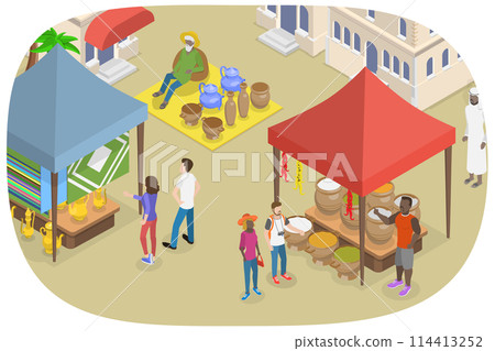 3D Isometric Flat Conceptual Illustration of Arabic Bazaar, Middle Eastern Street Trade 3D Isometric Flat Conceptual Illustration of Arabic Bazaar, Middle Eastern Street Trade 114413252