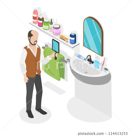 3D Isometric Flat Conceptual Illustration of Baldness Alopecia, Hairloss Problem 3D Isometric Flat Conceptual Illustration of Baldness Alopecia, Hairloss Problem 114413255