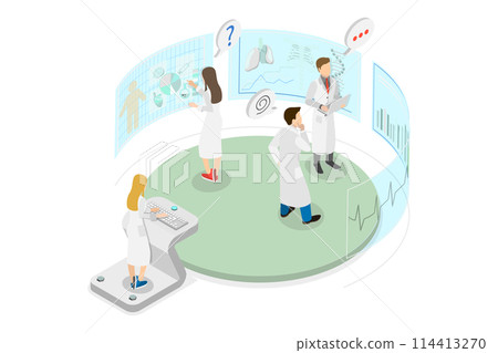 3D Isometric Flat  Conceptual Illustration of Interactive Laboratory, VR Lab 114413270