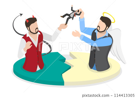3D Isometric Flat  Conceptual Illustration of Opposite Forces, Good and Evil 114413305
