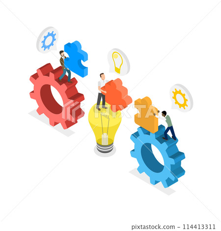 3D Isometric Flat  Conceptual Illustration of Intermediary, Mediation and Professional Assistance 114413311