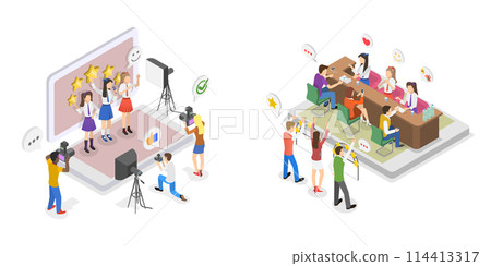 3D Isometric Flat  Conceptual Illustration of Kpop Idol Culture, Enjoying Fans 114413317