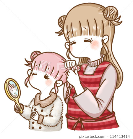 Parent and child tying hair 114413414