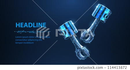 Two pistons on blue. Abstract 3d illustration. Motor oil, Car engine. Two pistons on blue. Abstract 3d illustration. Motor oil, Car engine. 114413872