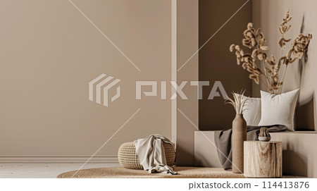 Chic minimalist interiors with elegant furniture and natural window lighting. Interior design composition with minimal furniture. Chic minimalist interiors with elegant furniture and natural window lighting. Interior design composition with minimal furniture. 114413876