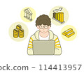 Illustration of a man thinking about diversifying investments 114413957