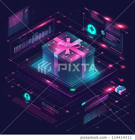 Gift box icon on black background. HUD interface technology design 114414311