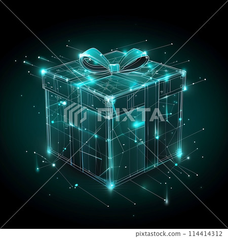 Gift box icon on black background. HUD interface technology design 114414312