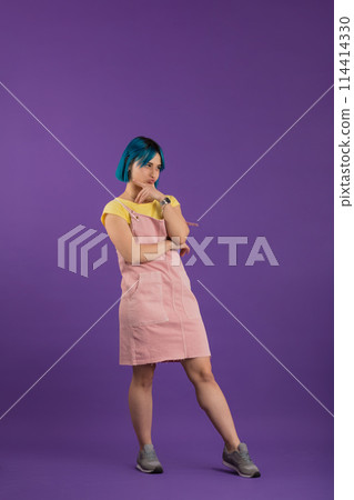 stylish girl is dissatisfied expression thinking about something 114414330